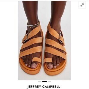 Like New JEFFREY CAMPBELL 
Getaway Footbed Suede Sandals - Light Tan Suede 8.5